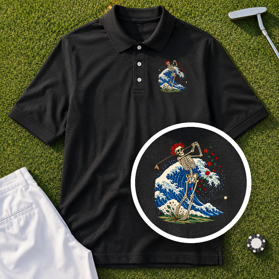Rose Skeleton Great Wave Performance Polo