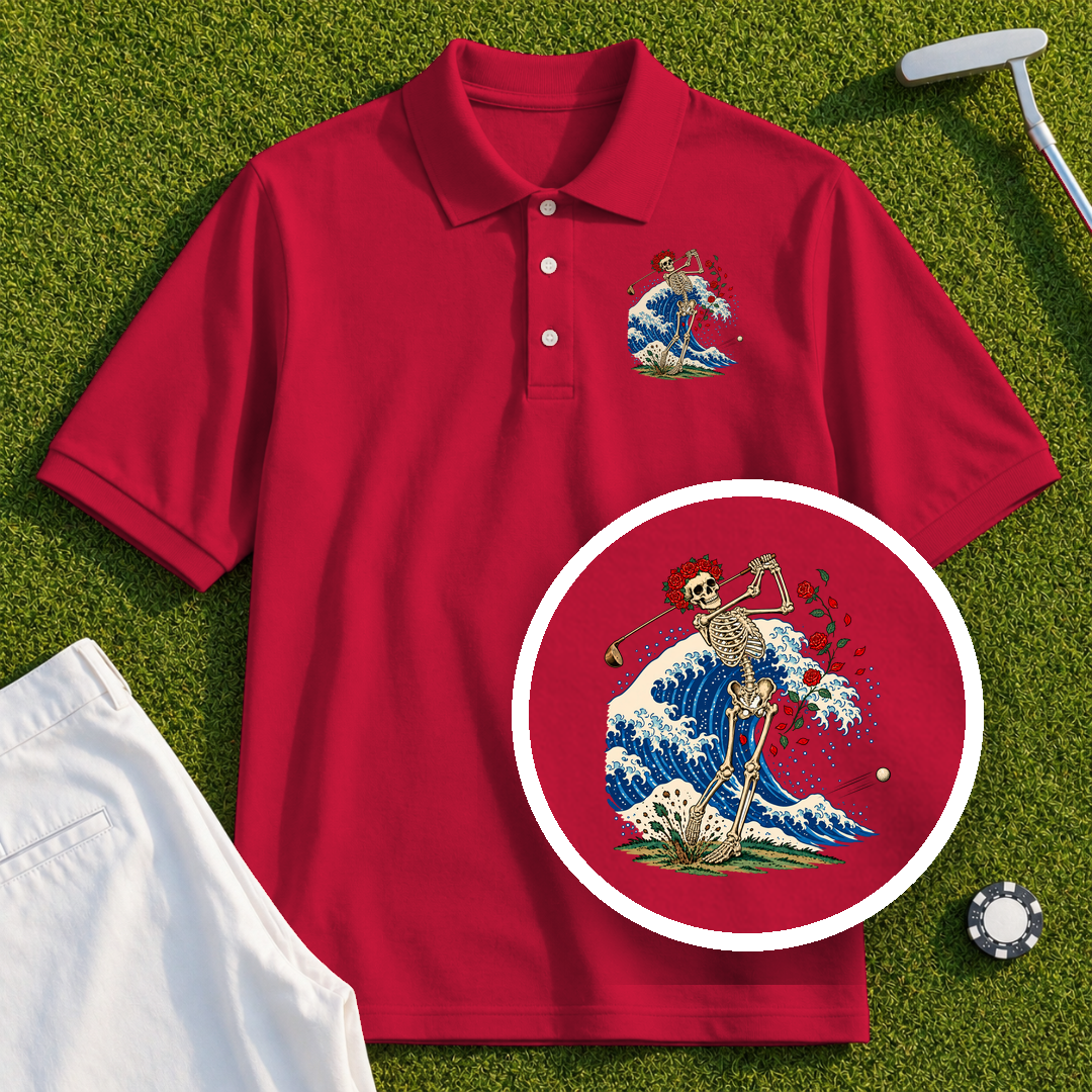 Rose Skeleton Great Wave Performance Polo