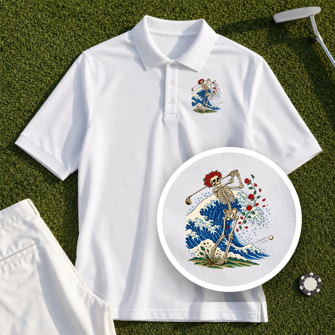 Rose Skeleton Great Wave Performance Polo