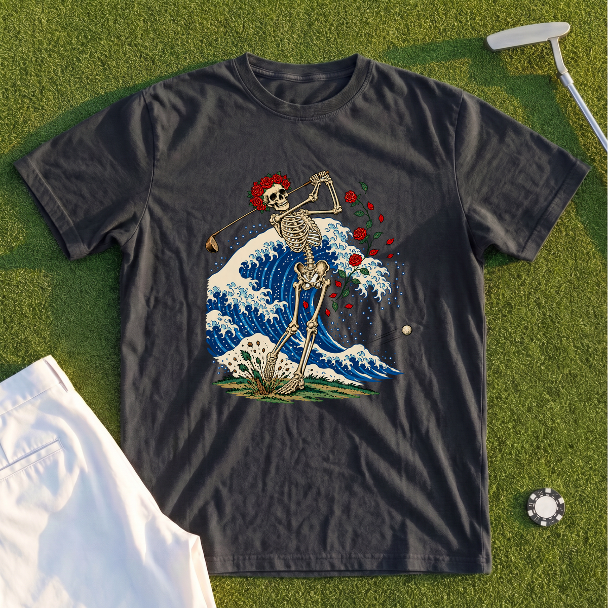 Rose Skeleton Great Wave Premium Tee
