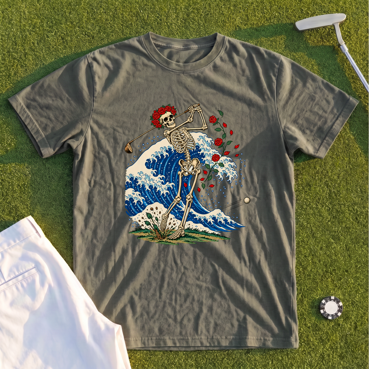 Rose Skeleton Great Wave Premium Tee