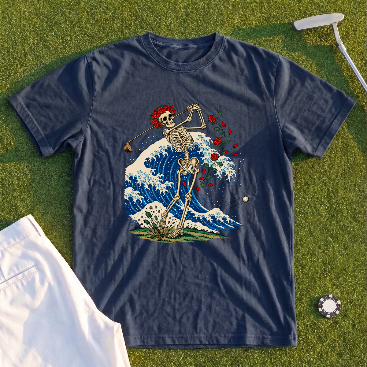 Rose Skeleton Great Wave Premium Tee