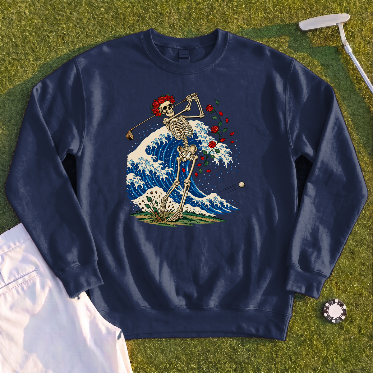 Rose Skeleton Great Wave Sweatshirt