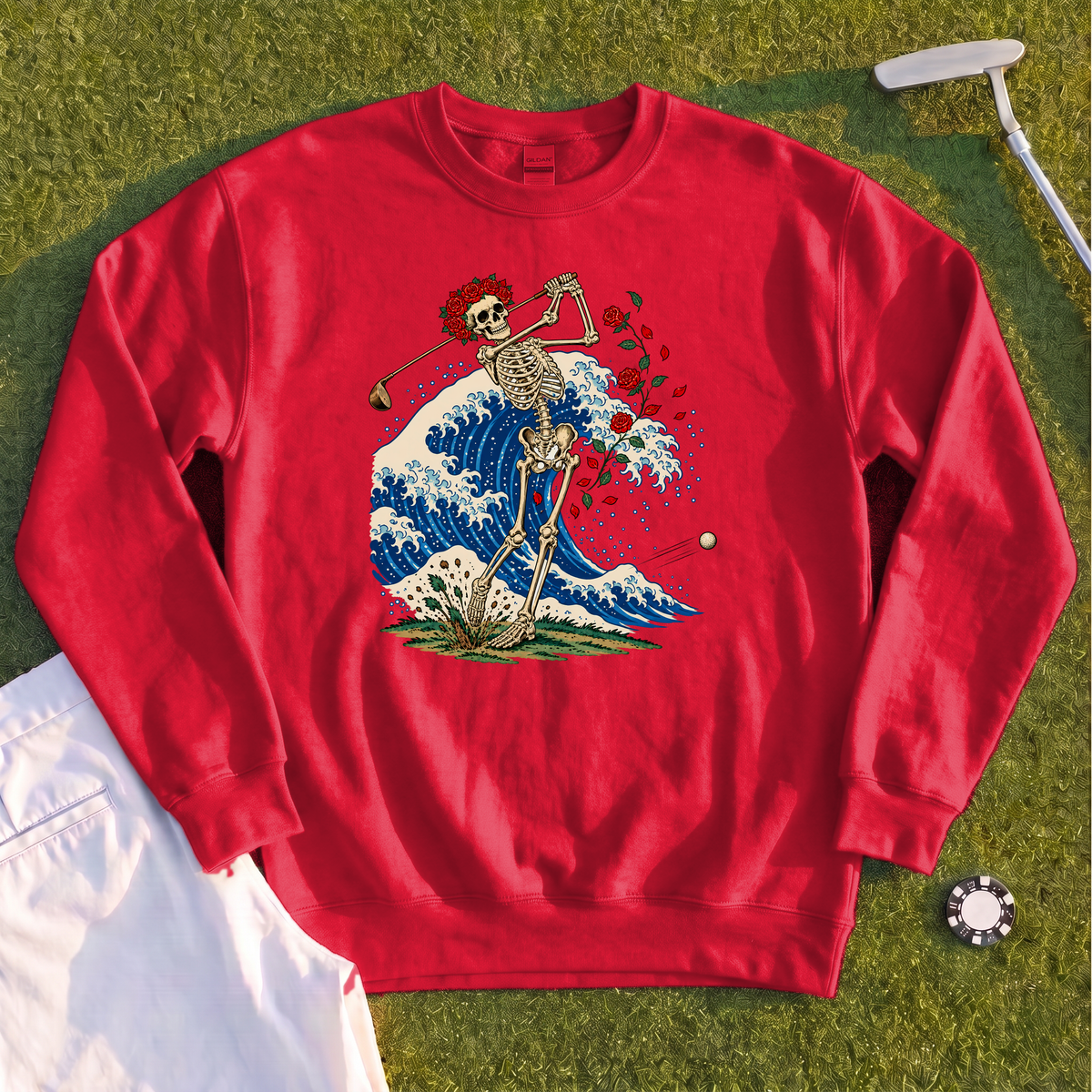 Rose Skeleton Great Wave Sweatshirt