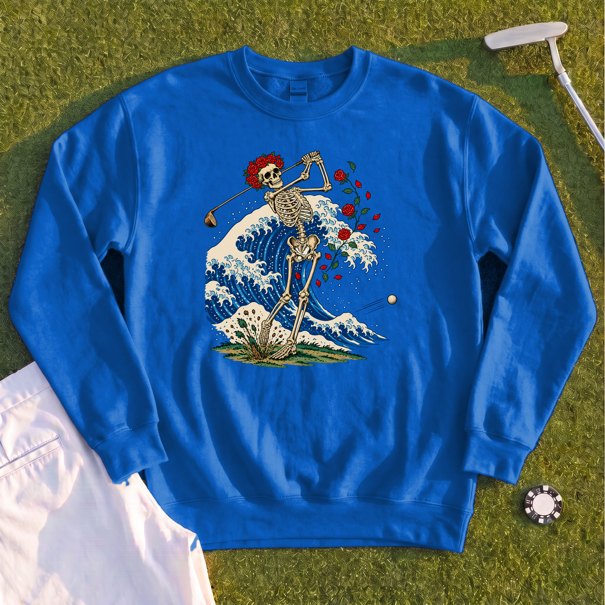 Rose Skeleton Great Wave Sweatshirt