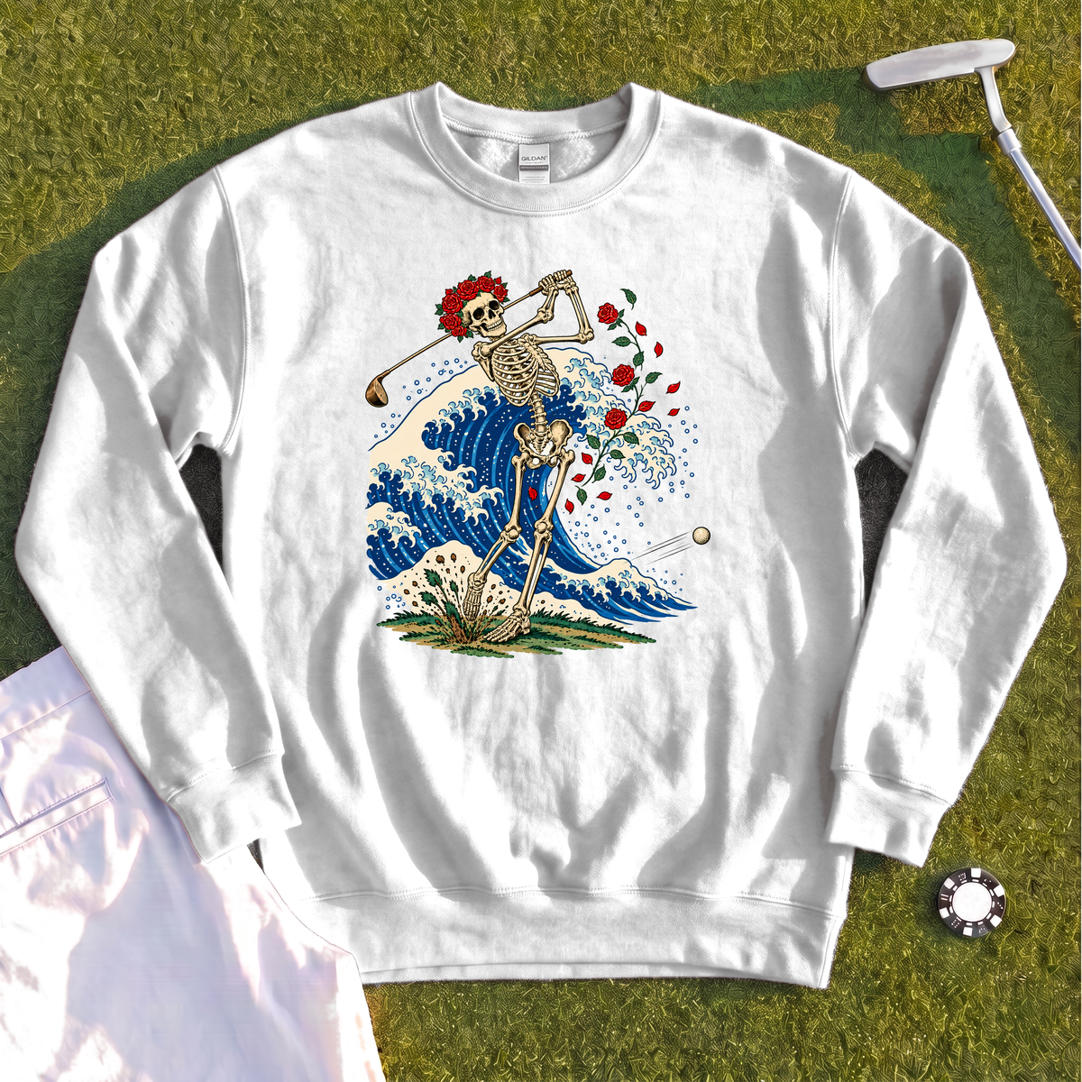 Rose Skeleton Great Wave Sweatshirt