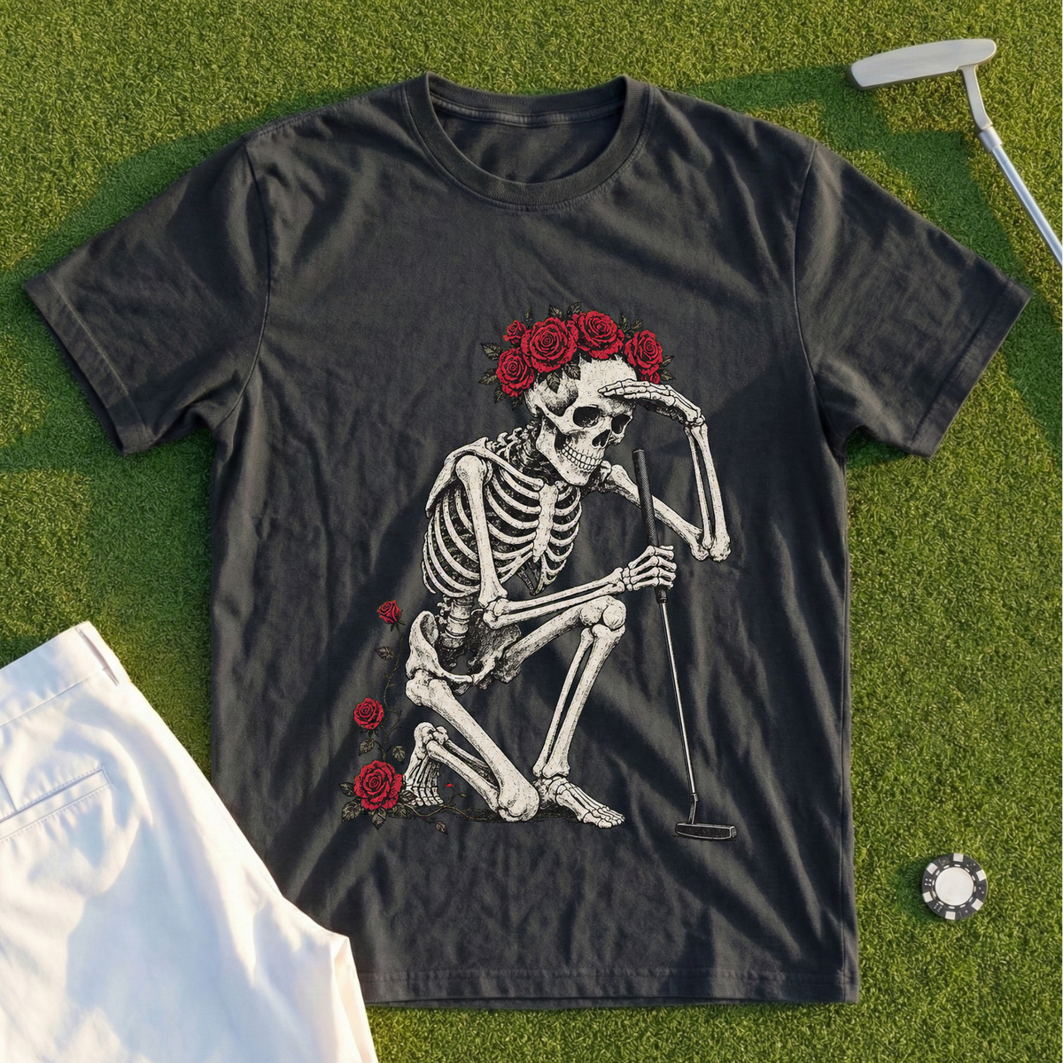 Rose Skeleton Green Read Tee