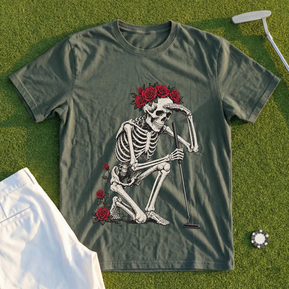 Rose Skeleton Green Read Tee