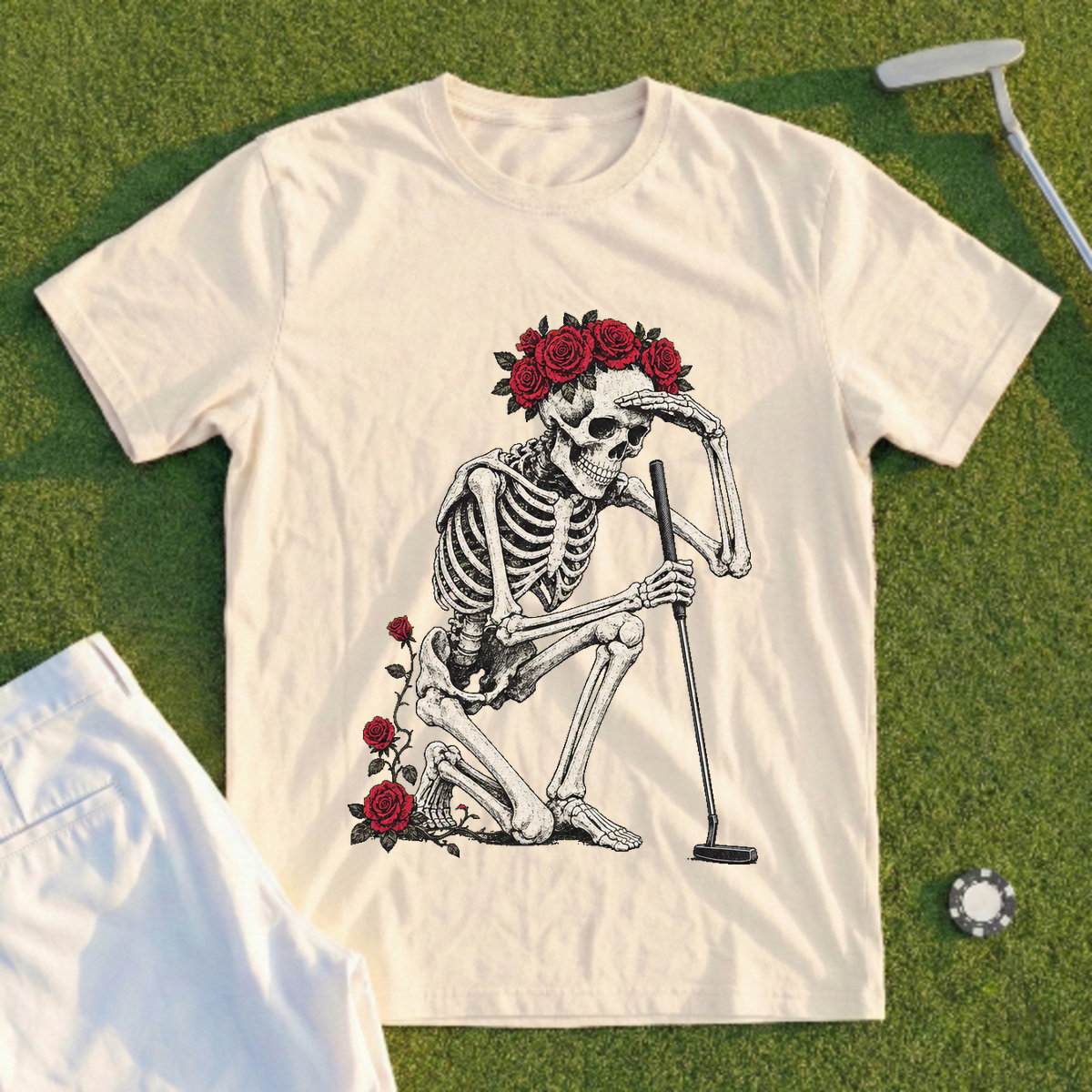 Rose Skeleton Green Read Tee