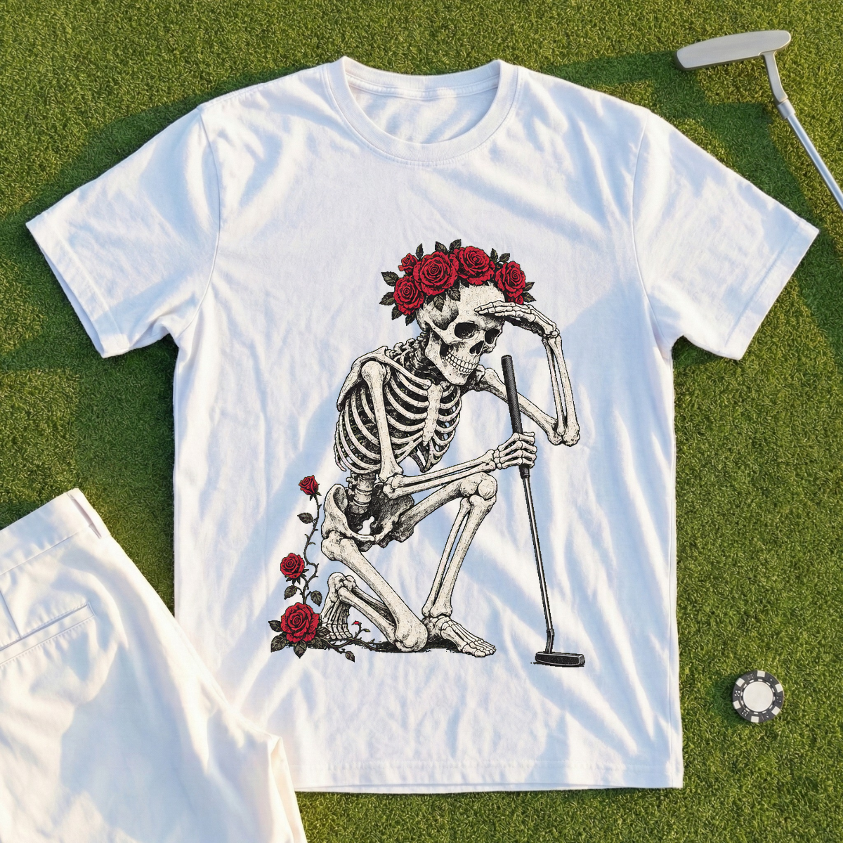 Rose Skeleton Green Read Tee