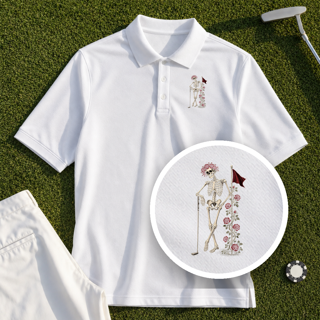 Rose Skeleton Leaning Performance Polo