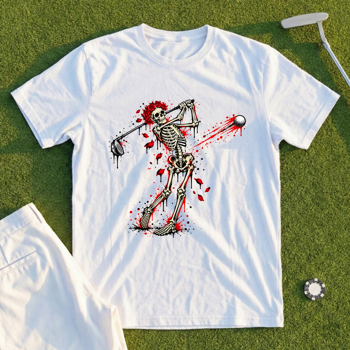Rose Skeleton Red Splatter Tee