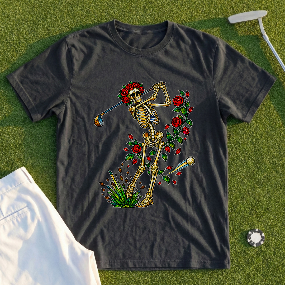 Rose Skeleton Stained Glass Tee