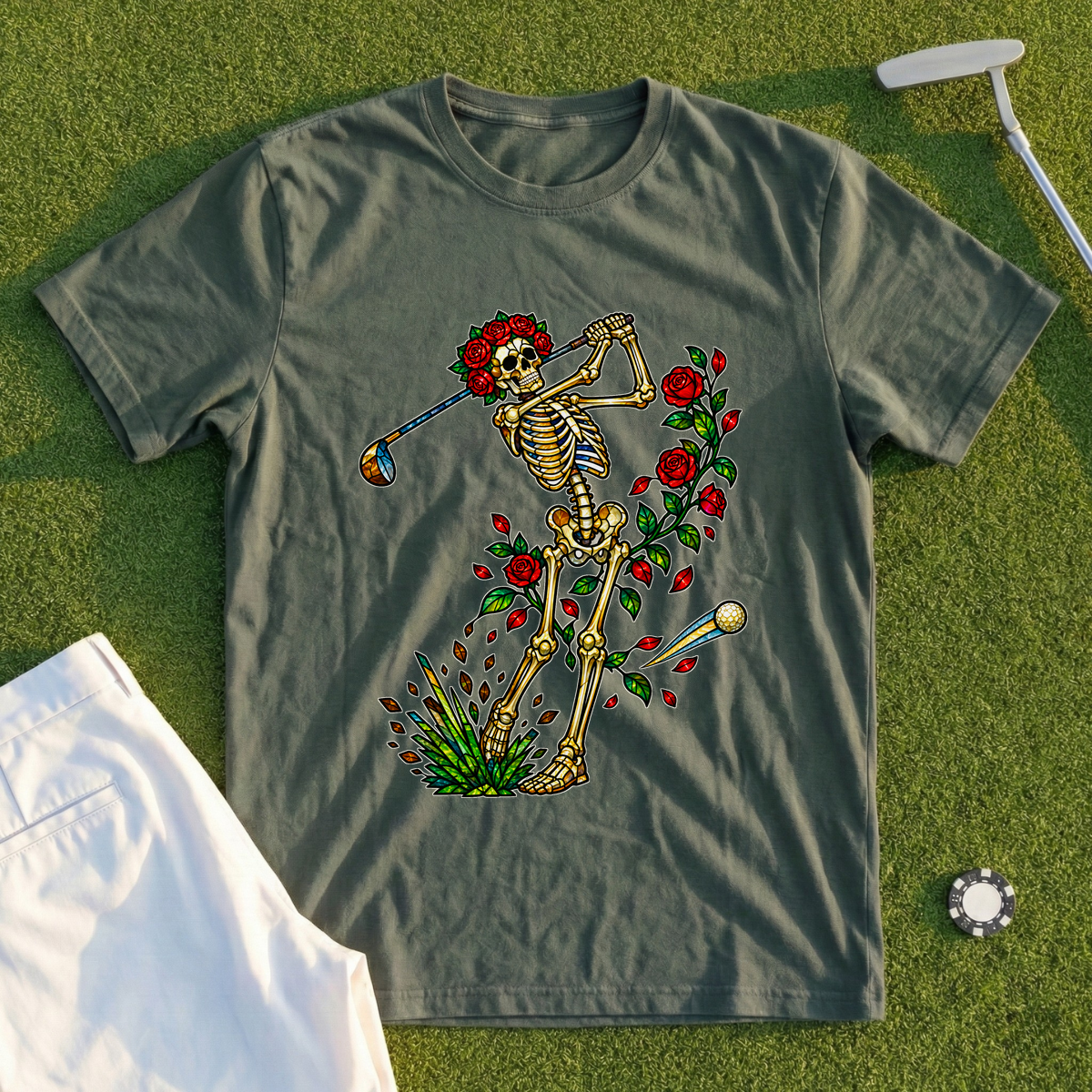 Rose Skeleton Stained Glass Tee