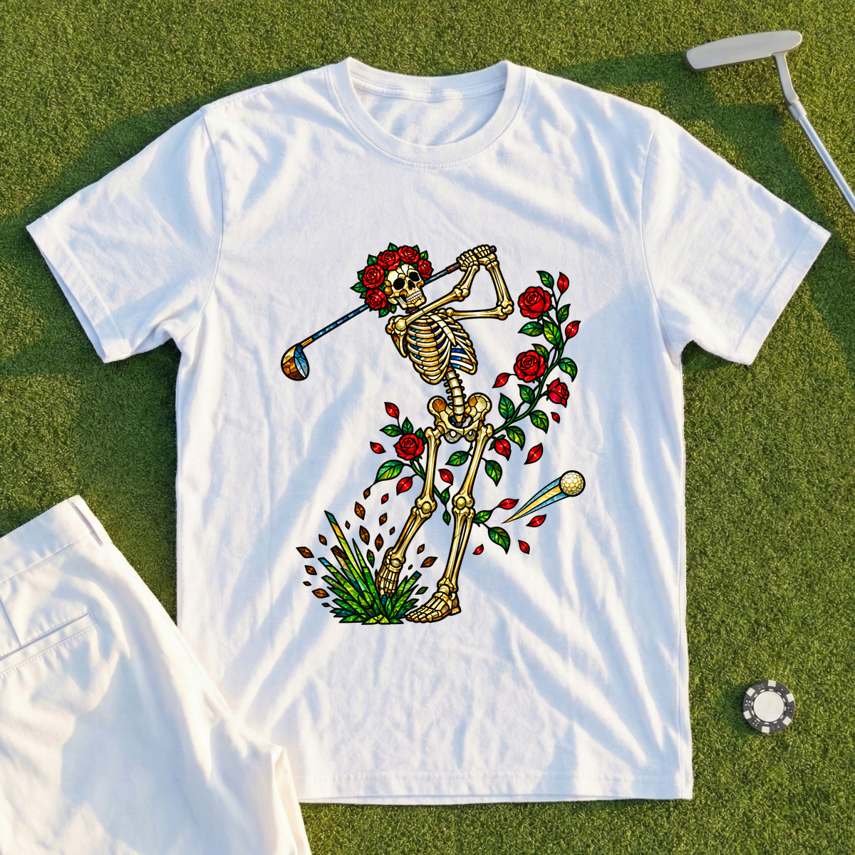 Rose Skeleton Stained Glass Tee