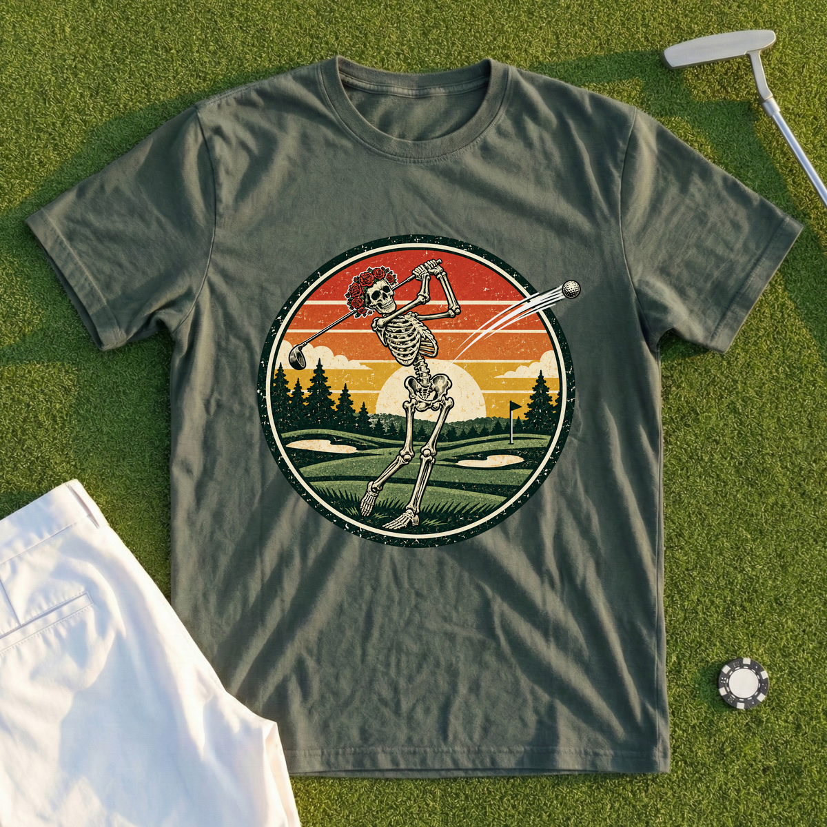 Rose Skeleton Sunset Badge Tee