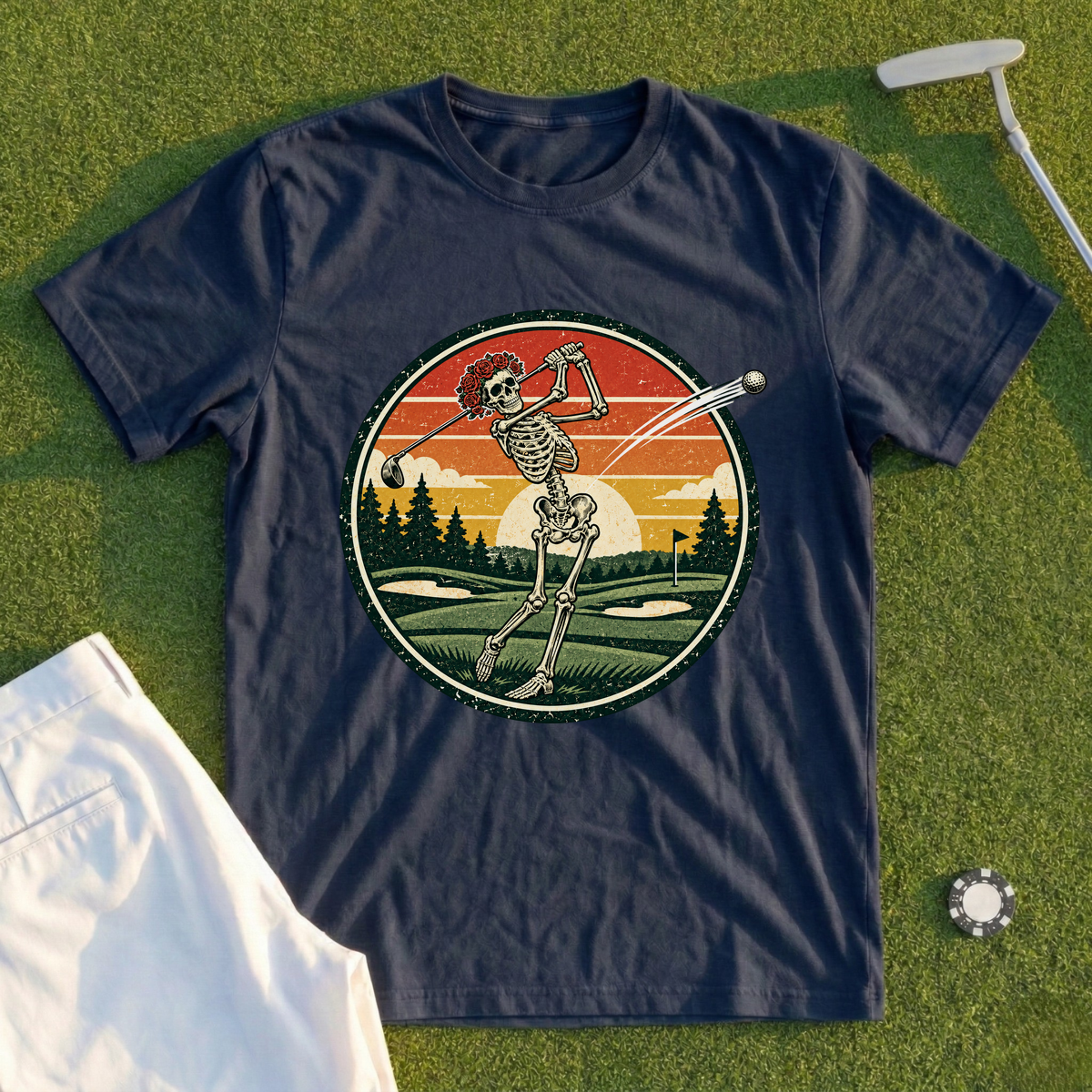 Rose Skeleton Sunset Badge Tee
