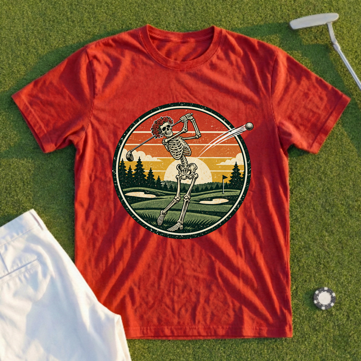 Rose Skeleton Sunset Badge Tee