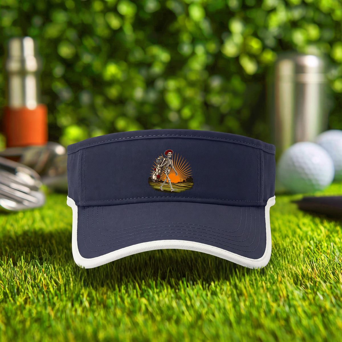 Rose Skeleton Sunset Walk Up Visor in True Navy