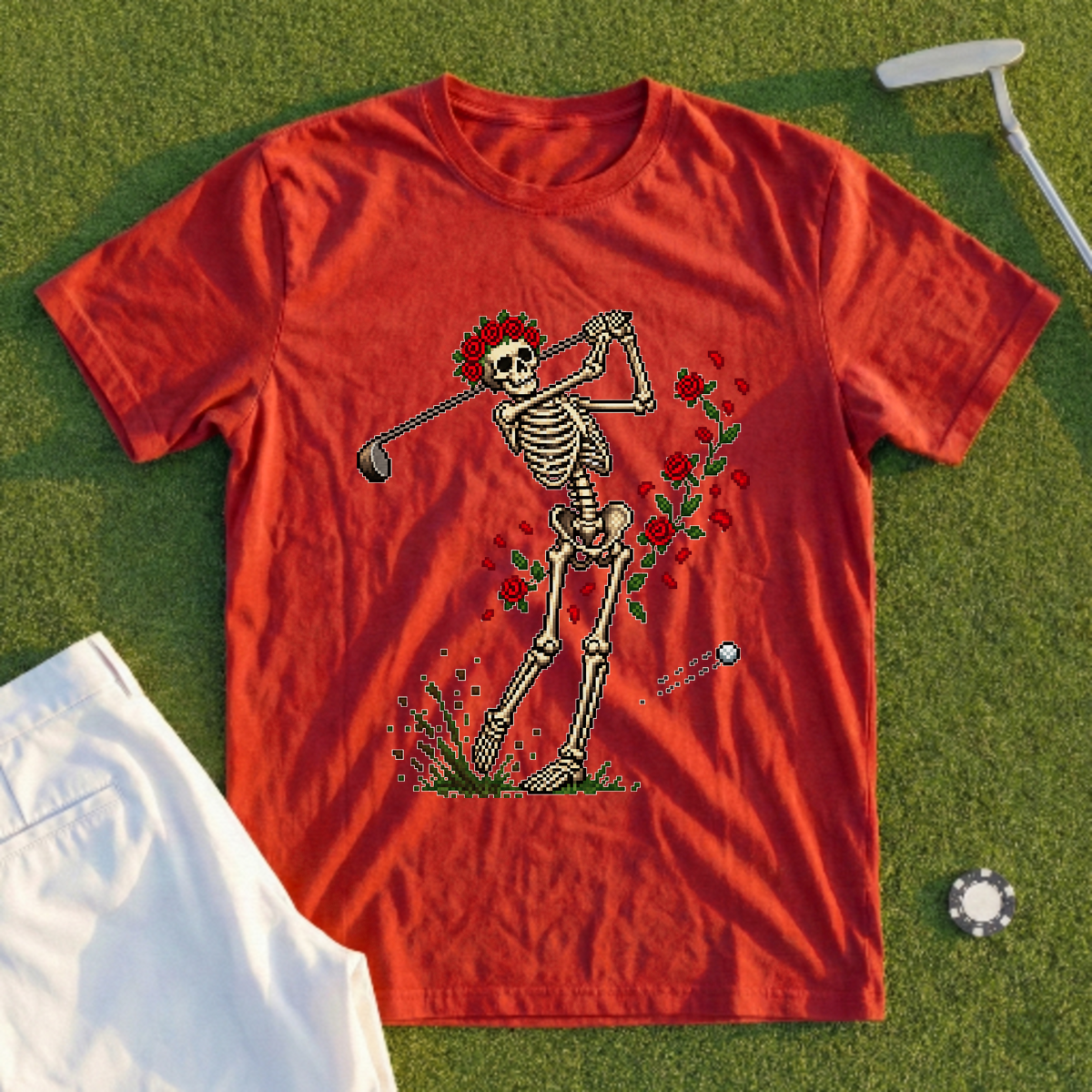 Rose Skeleton Swing 8-Bit Tee