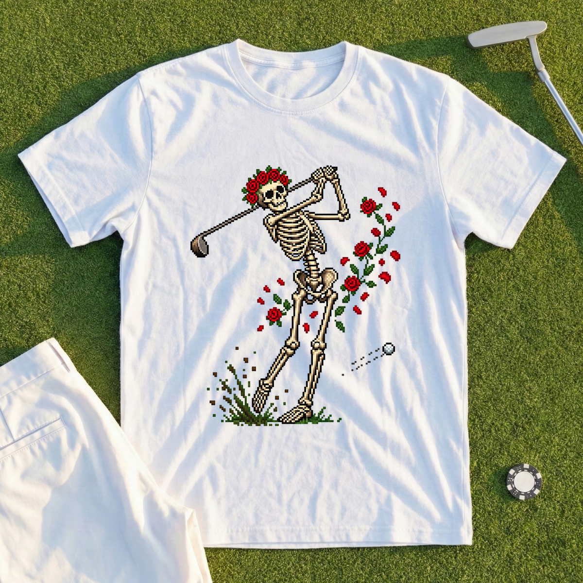 Rose Skeleton Swing 8-Bit Tee