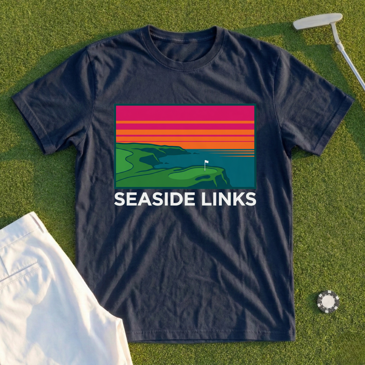 Seaside Links, Sunset Travel Poster Tee