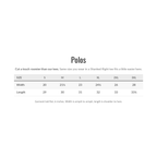 Shanked Right polo size chart, garment laid flat in inches