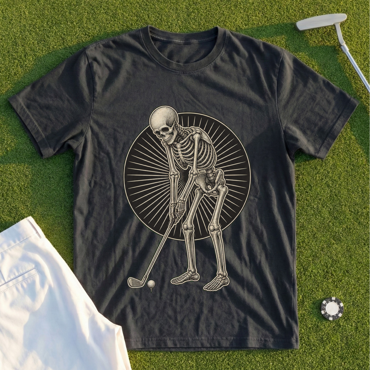 Skeleton Golfer, Engraved Address Tee