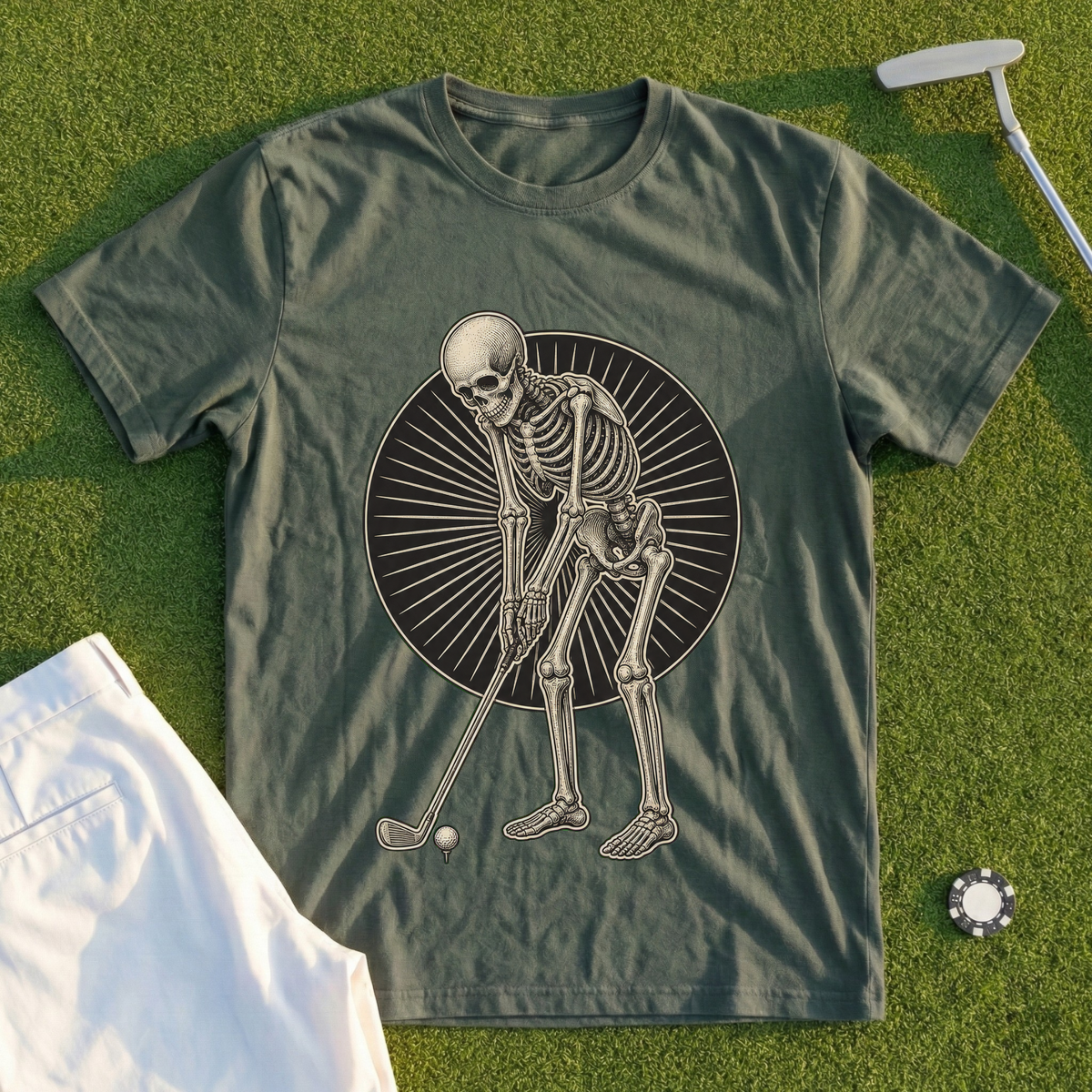 Skeleton Golfer, Engraved Address Tee