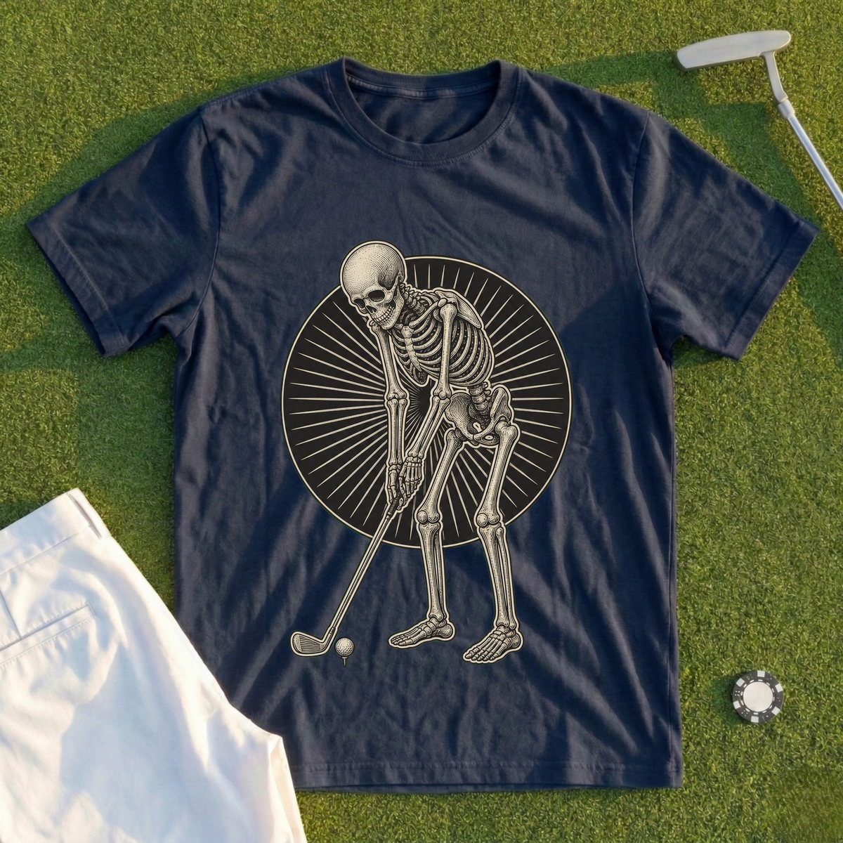 Skeleton Golfer, Engraved Address Tee