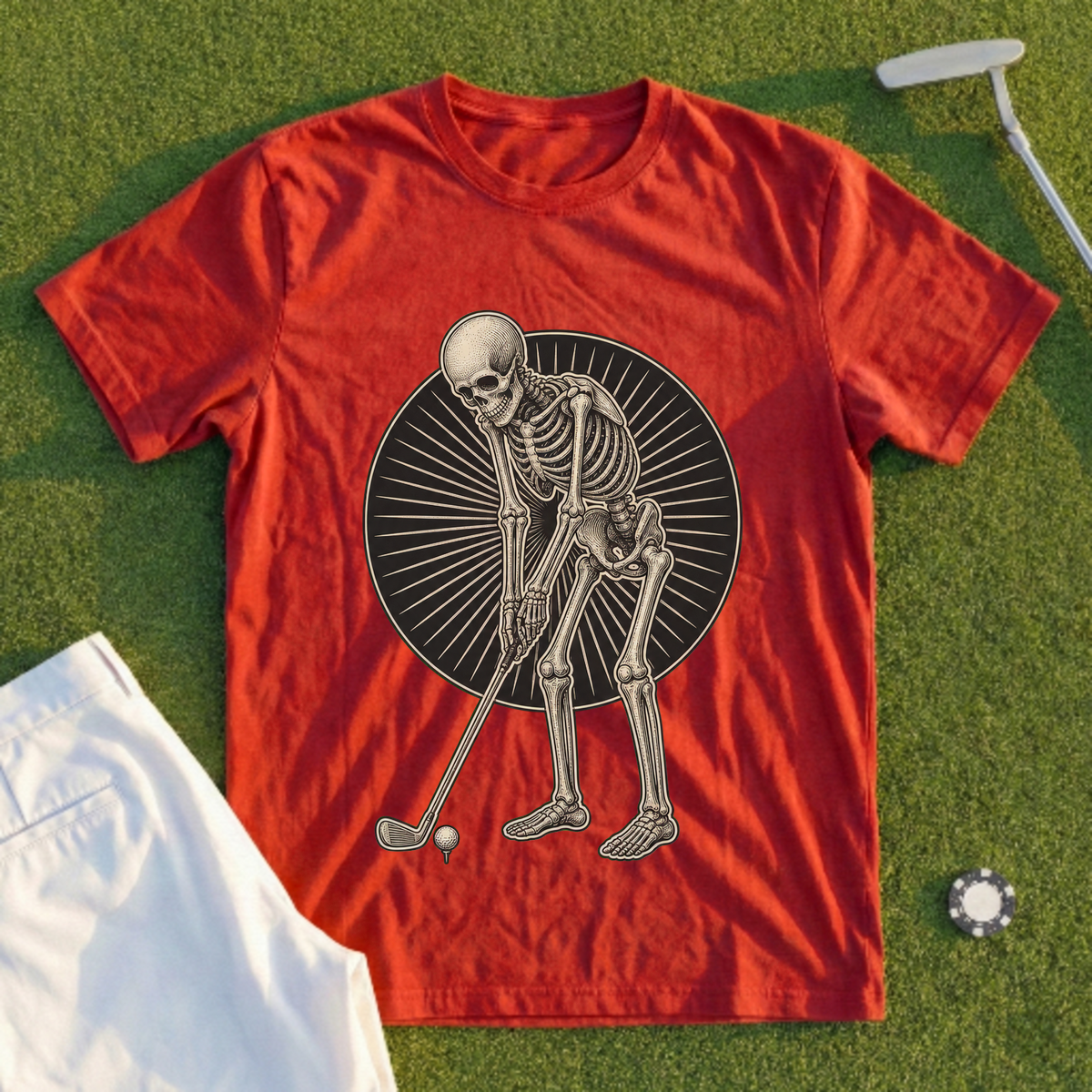 Skeleton Golfer, Engraved Address Tee