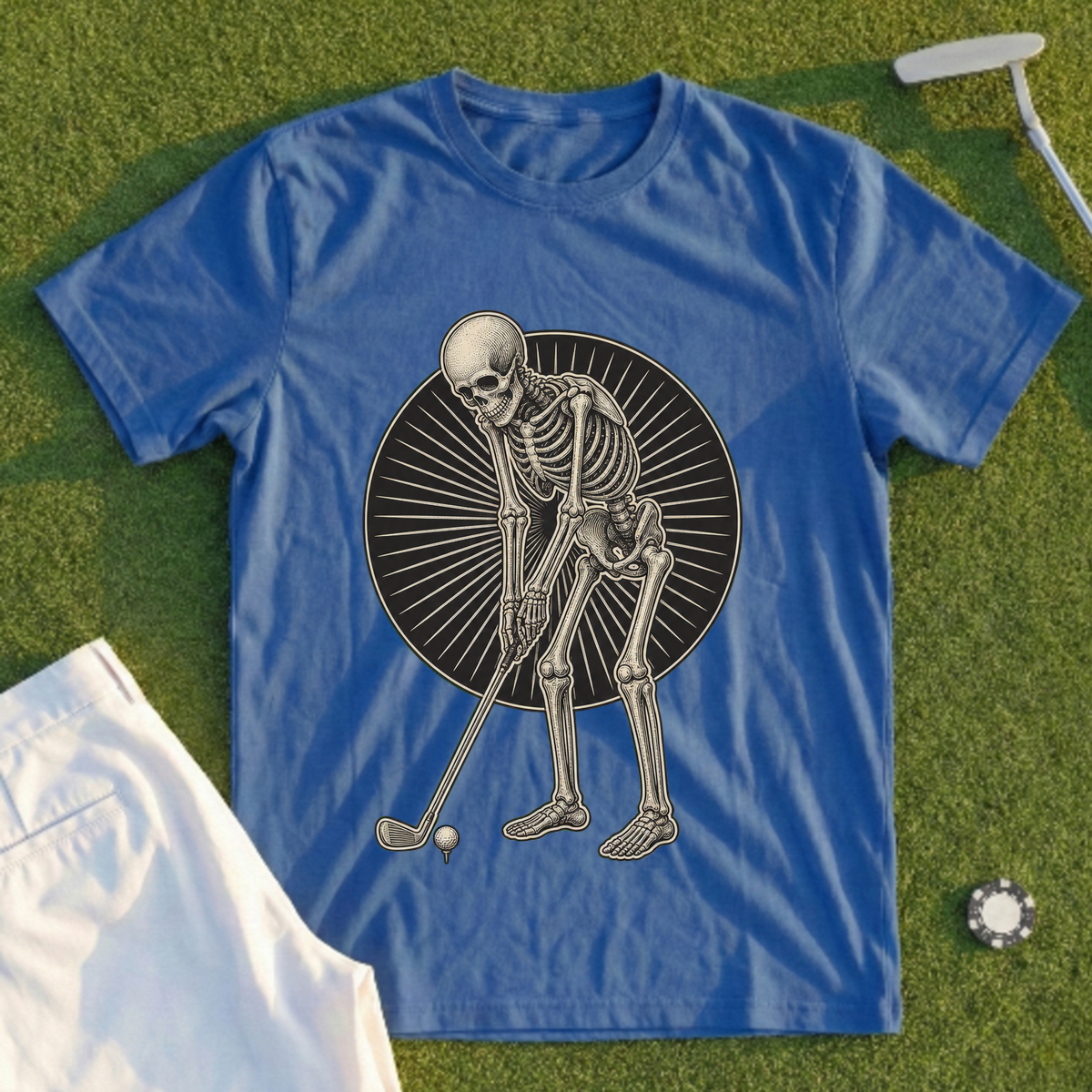 Skeleton Golfer, Engraved Address Tee