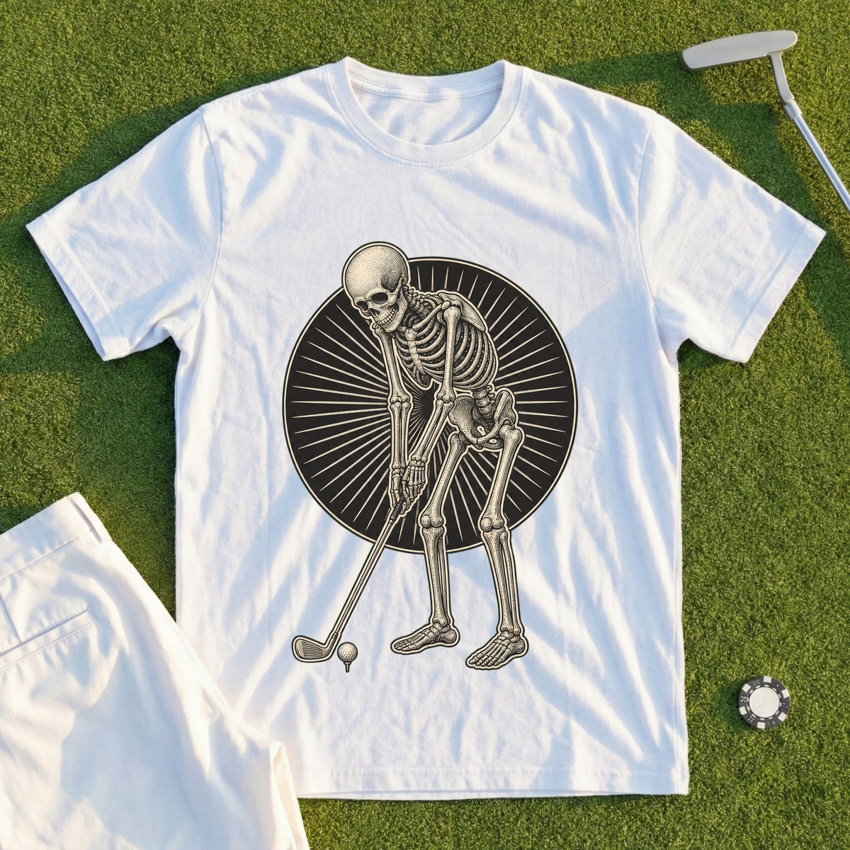 Skeleton Golfer, Engraved Address Tee