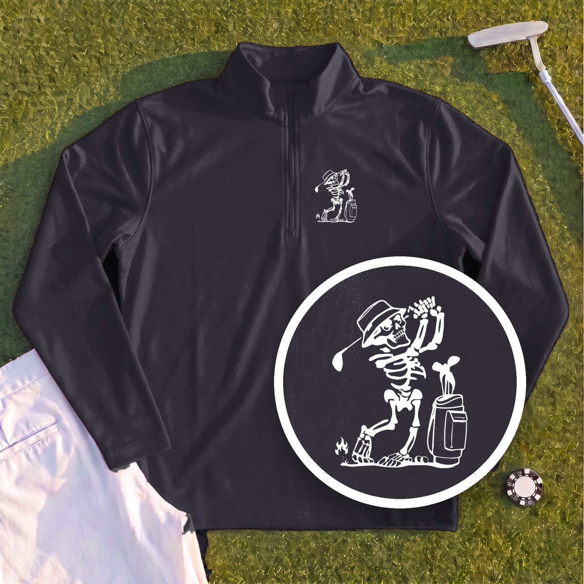 Skeleton Golfing! Quarter Zip