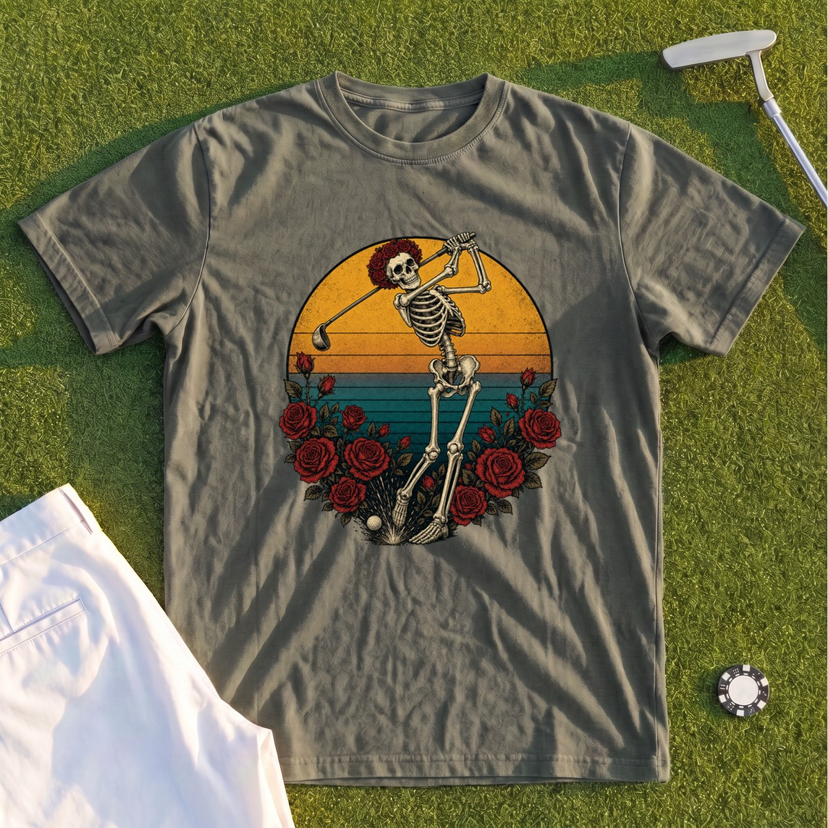 Skeleton Swing Sunset Premium Tee