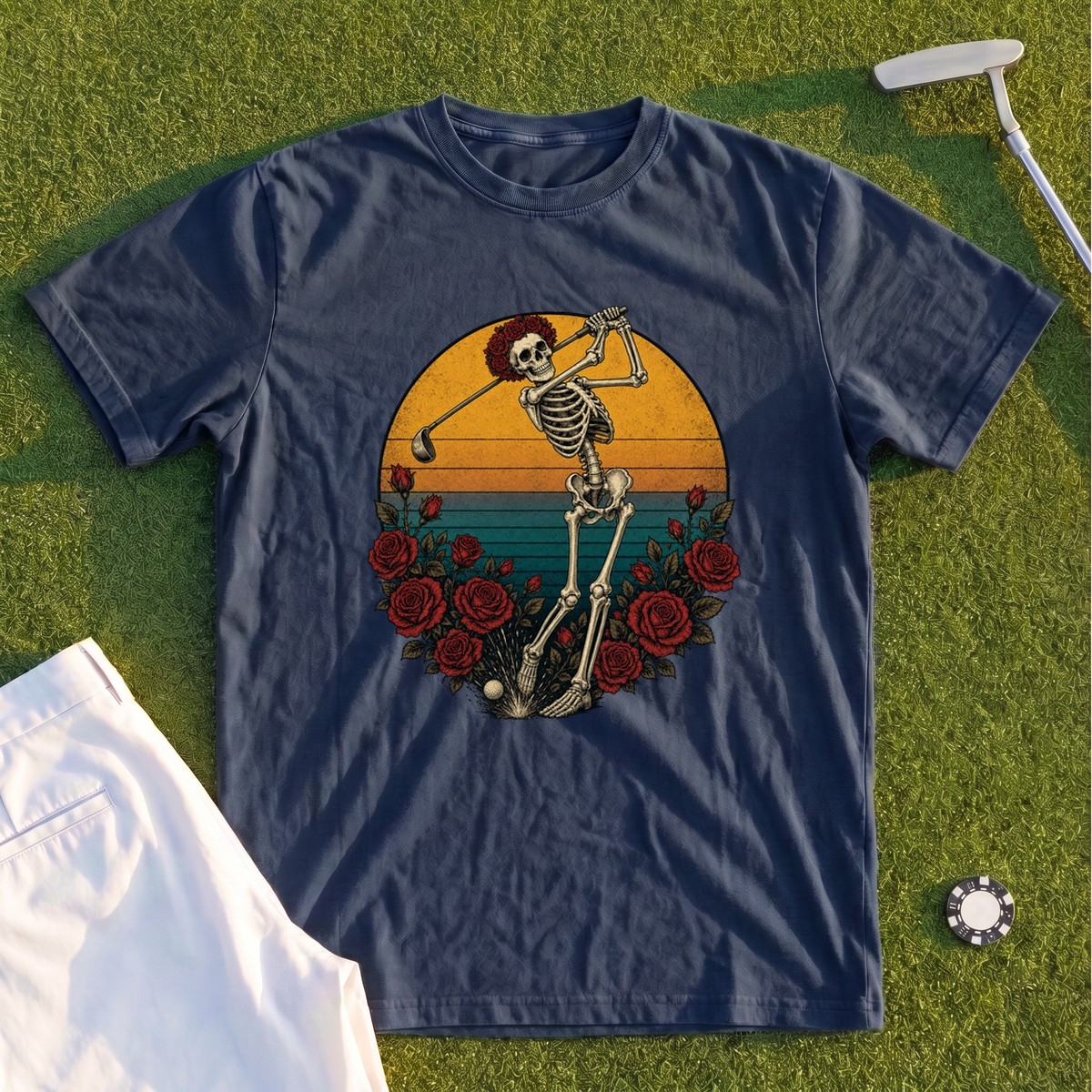 Skeleton Swing Sunset Premium Tee
