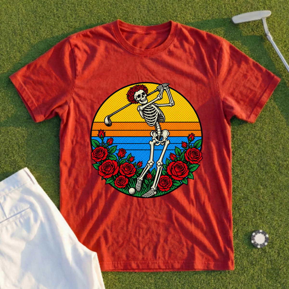 Skeleton Swing Sunset Pop Art Tee