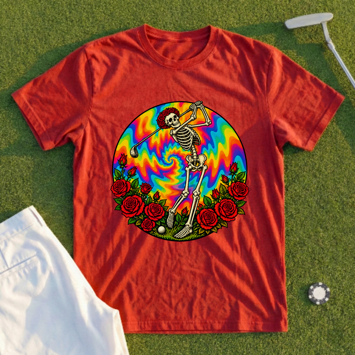 Skeleton Swing Sunset Tie-Dye Tee