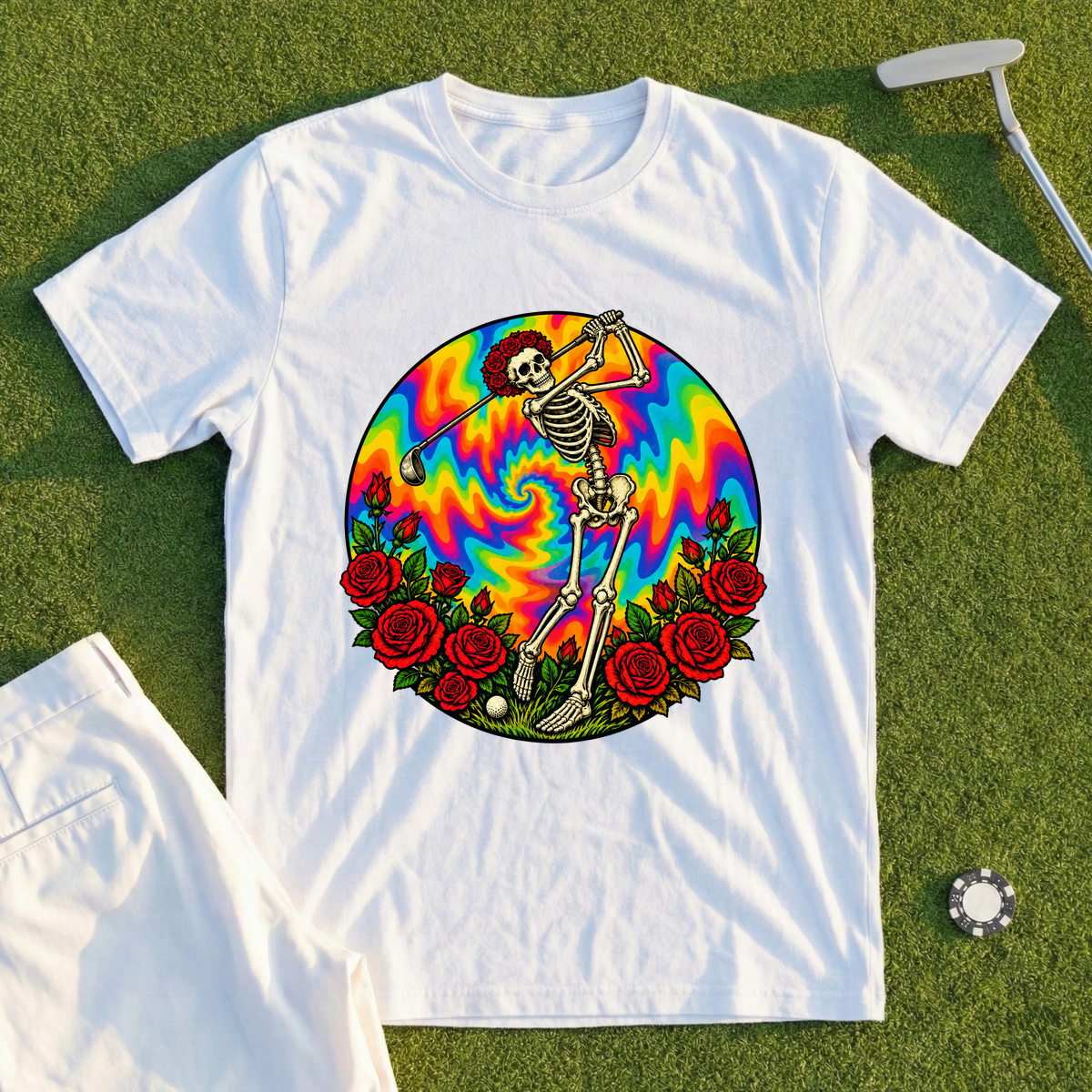 Skeleton Swing Sunset Tie-Dye Tee