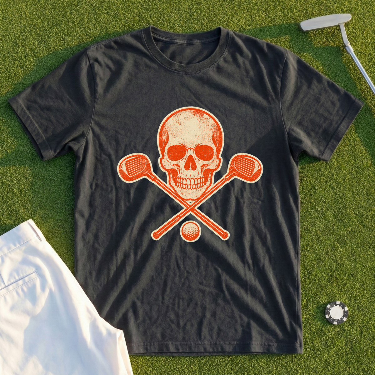 Skull & Crossed Clubs, One-Ink Stamp Tee