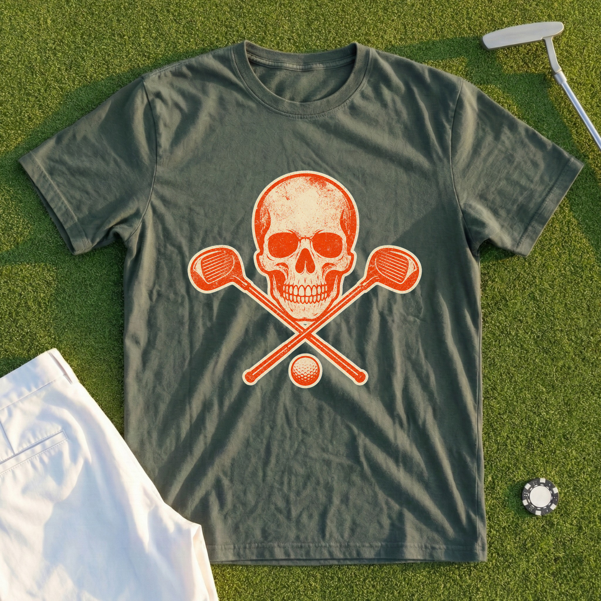 Skull & Crossed Clubs, One-Ink Stamp Tee