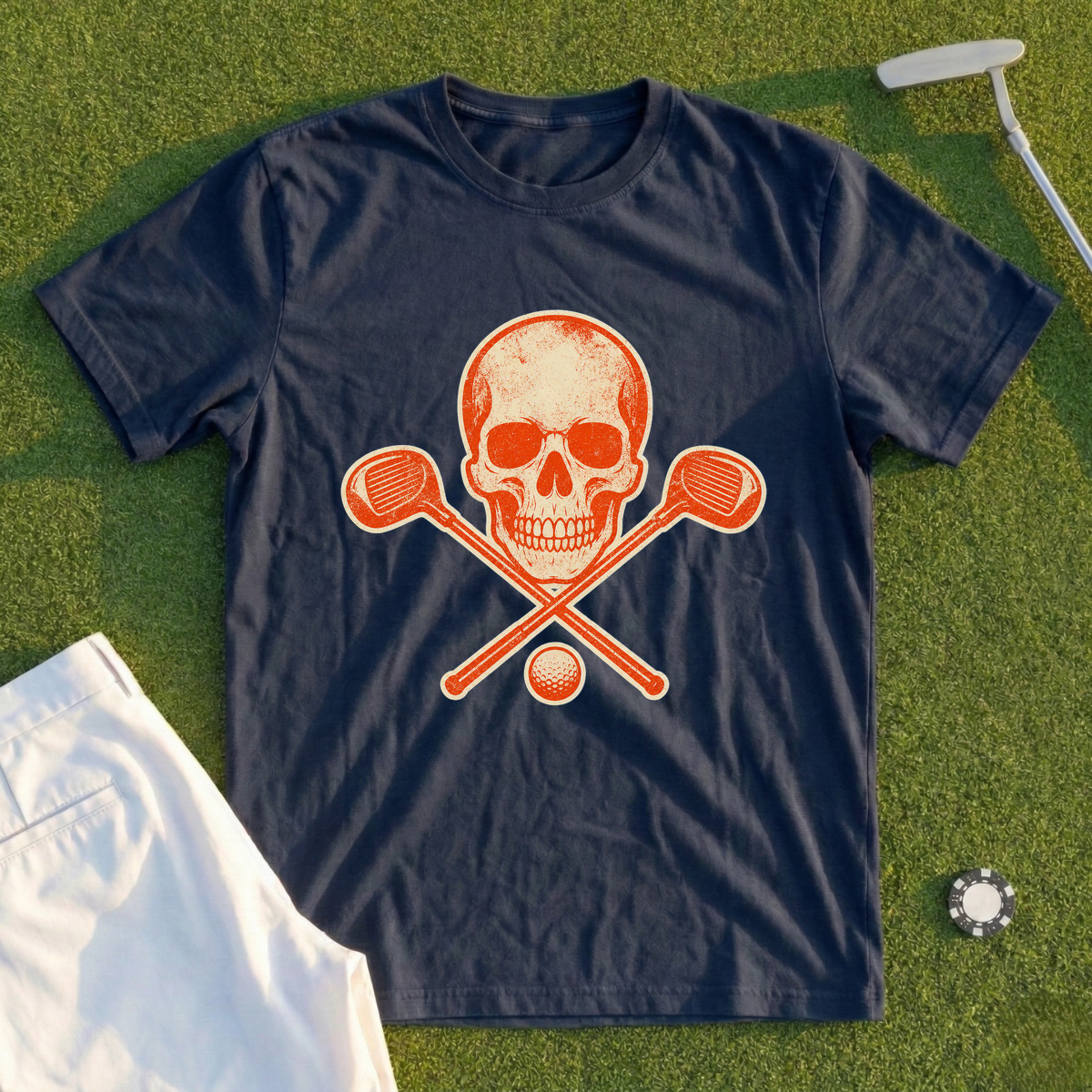 Skull & Crossed Clubs, One-Ink Stamp Tee