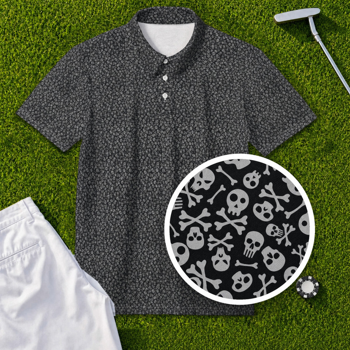 Skull Pile Performance Print Polo