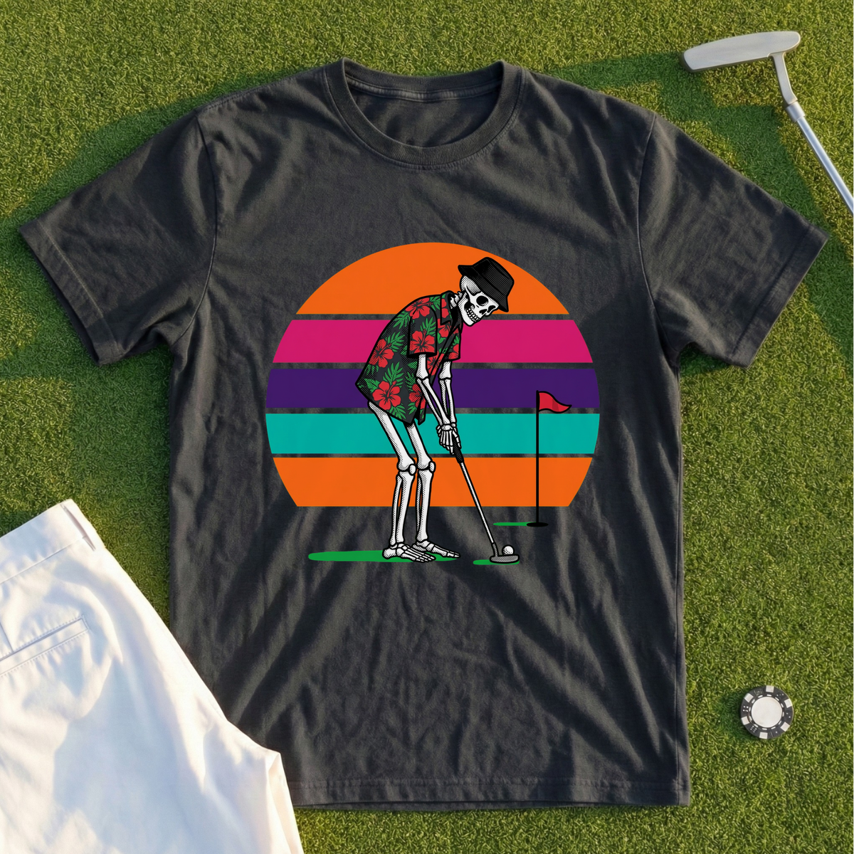 Tropical Skeleton, Halftone Sunset Putt Tee