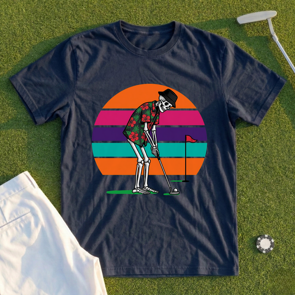 Tropical Skeleton, Halftone Sunset Putt Tee