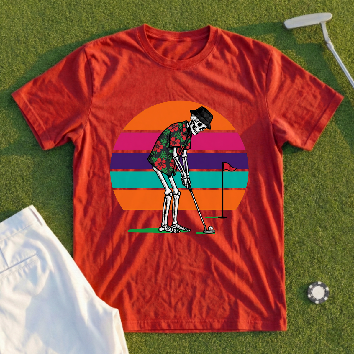 Tropical Skeleton, Halftone Sunset Putt Tee
