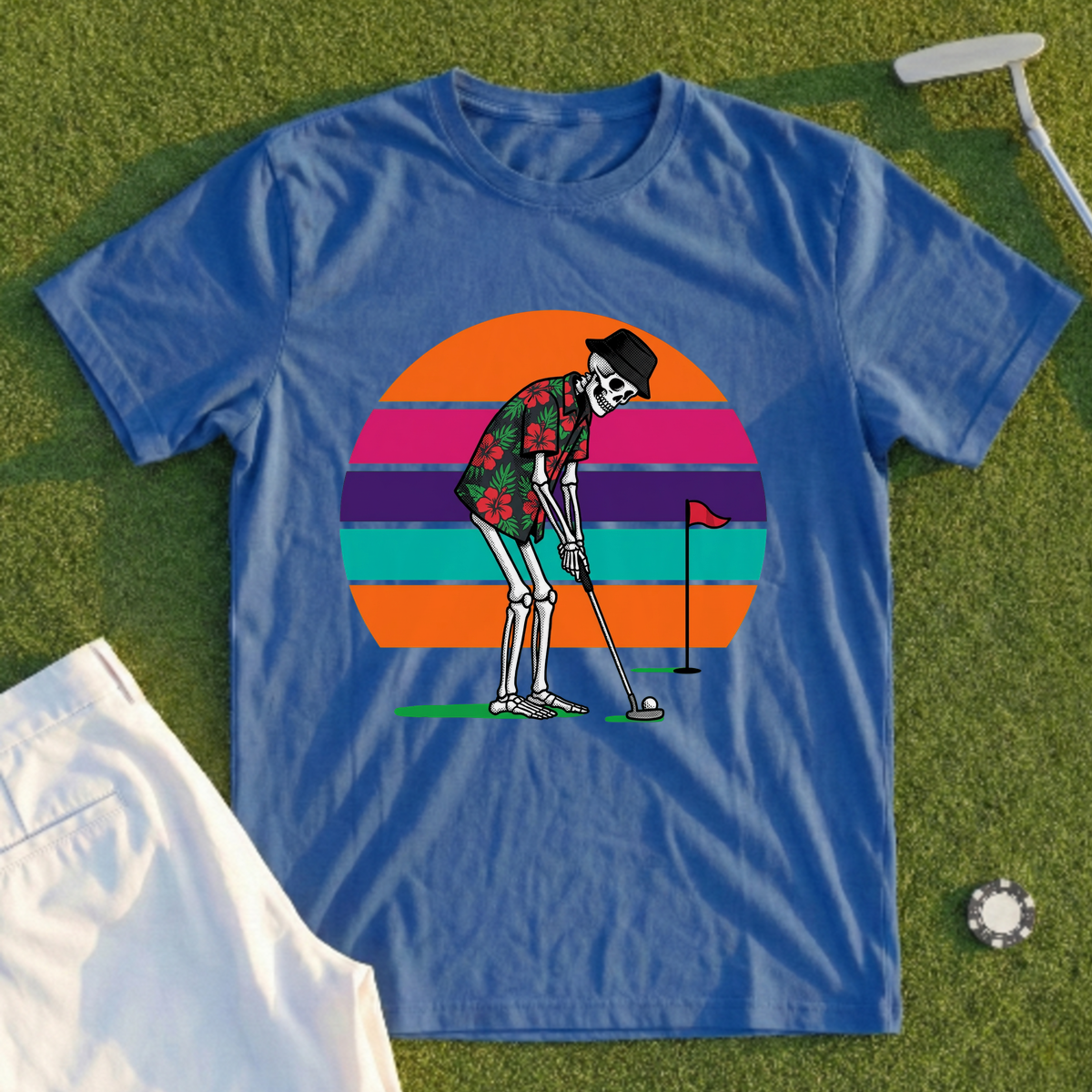 Tropical Skeleton, Halftone Sunset Putt Tee