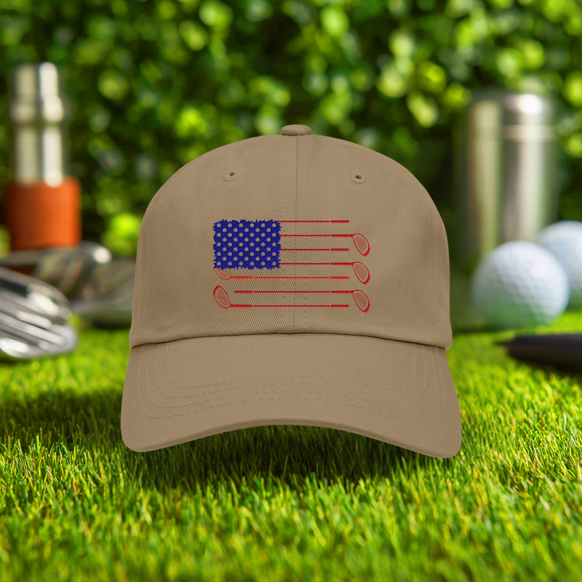 USA Flag Clubs & Balls Embroidered Hat