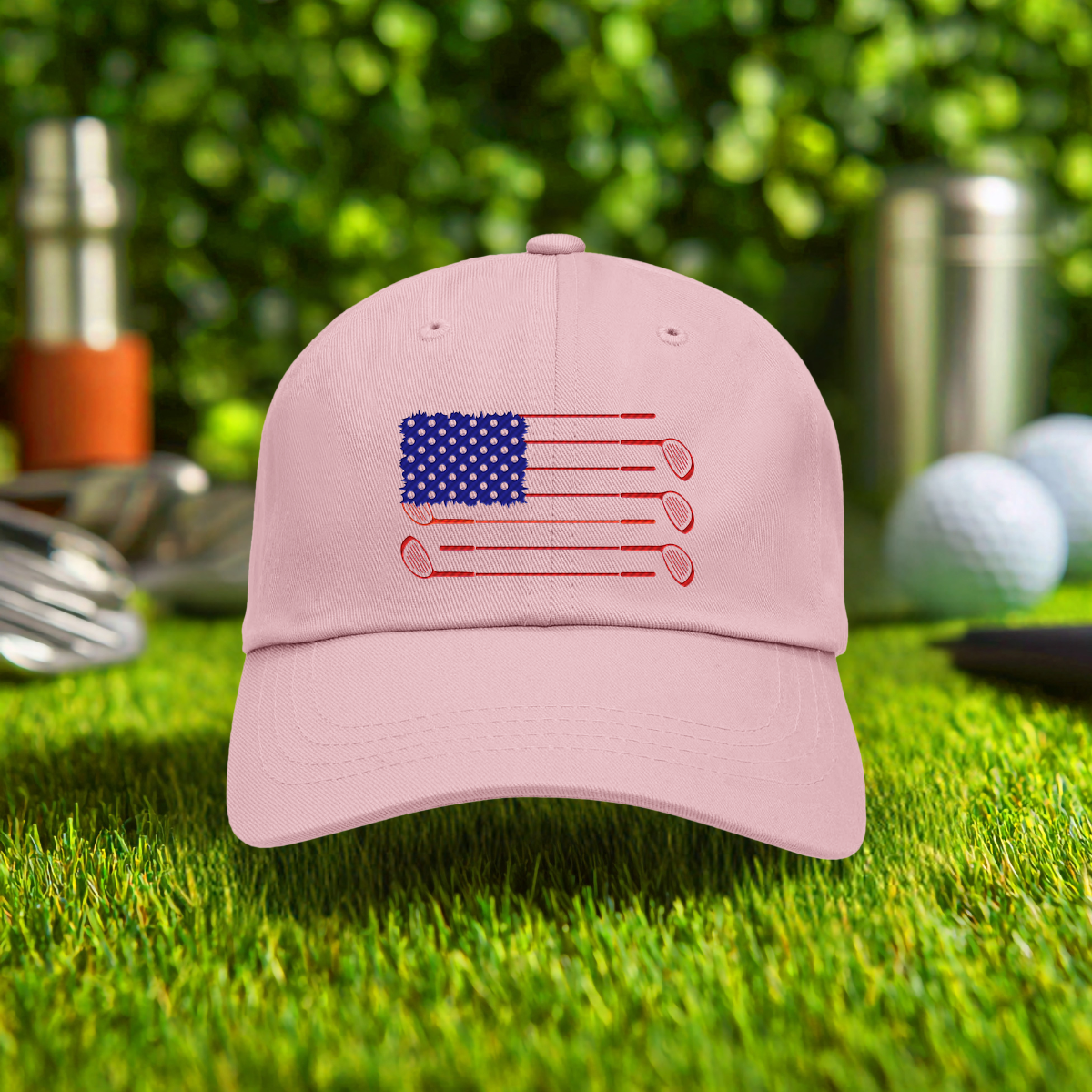 USA Flag Clubs & Balls Embroidered Hat