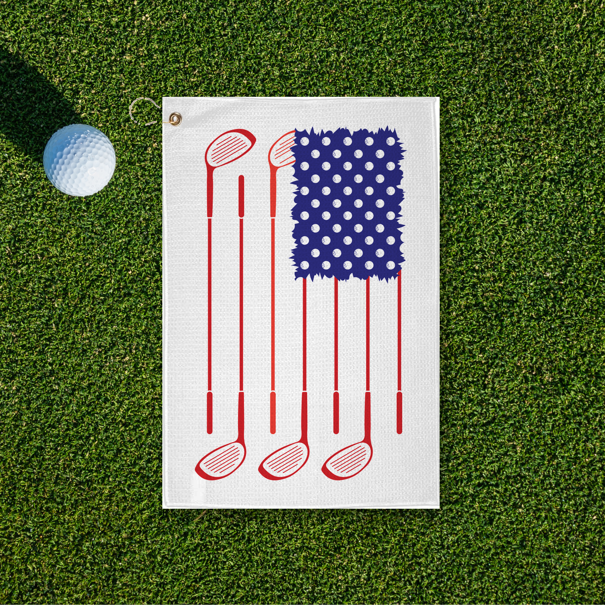USA Flag Clubs & Balls Golf Towel